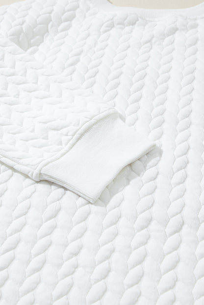 White LOVE Chenille Embroidered Cable Knit Pullover Sweatshirt