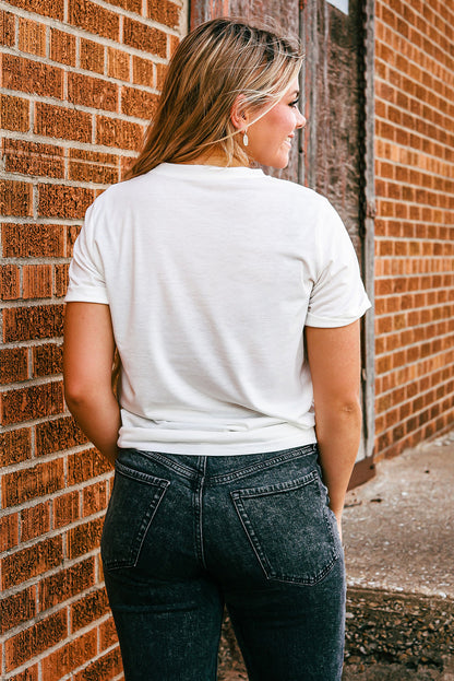 Weißes T-Shirt mit „Hello Fall“-Print und Leoparden-Kürbis-Motiv
