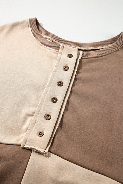 Parchment – Henley-Sweatshirt mit Farbblockdesign und hohem Bund in Übergröße