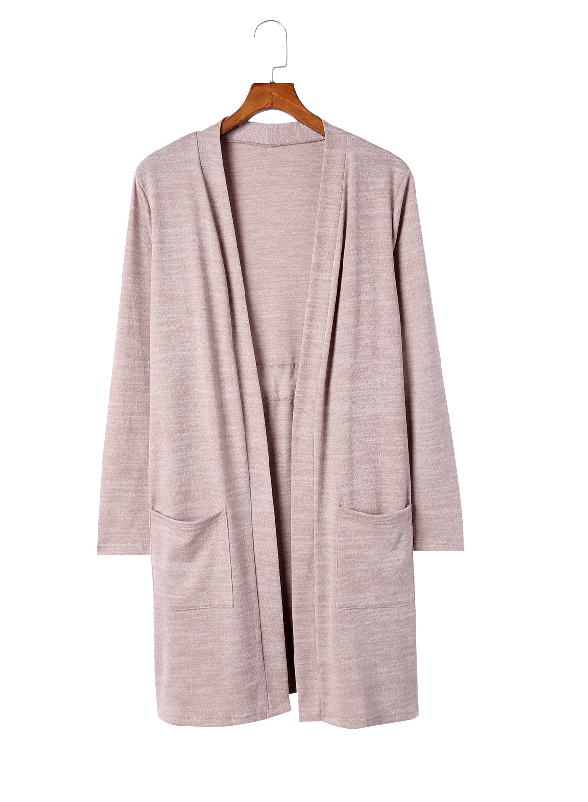 Rosa Tunika-Strickjacke mit offener Vorderseite und Taschen