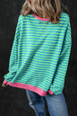 Übergroßes Pullover-Sweatshirt mit himmelblauen Streifen und Kontrastbesatz
