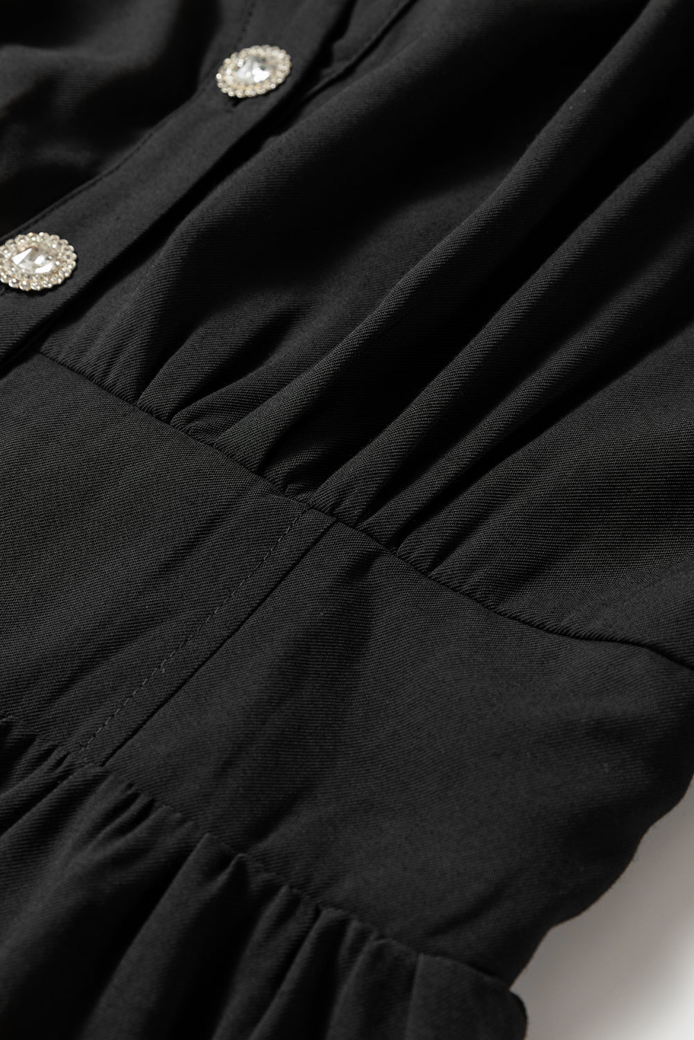 Schwarzes, elastisches, tailliertes, langärmliges Mini-Hemdkleid