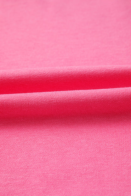 Bright Pink Plus Size Henley Drop Shoulder Pullover and Jogger Pants Two Piece Set