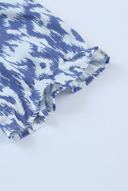 Himmelblaues lässiges Maxikleid mit geometrischem Print und V-Ausschnitt