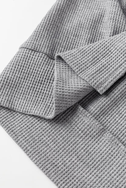 Grauer, übergroßer Kapuzenpullover mit Waffelstrick und Fleecefutter