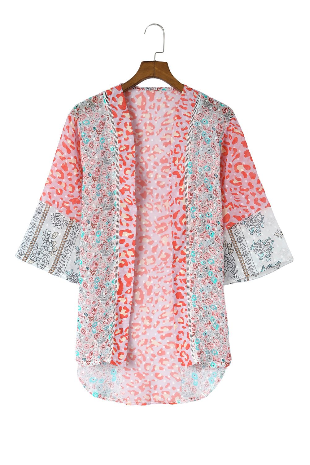 Mehrfarbiger Kimono mit offenem Vorderteil und Glockenärmeln und Leopardenmuster
