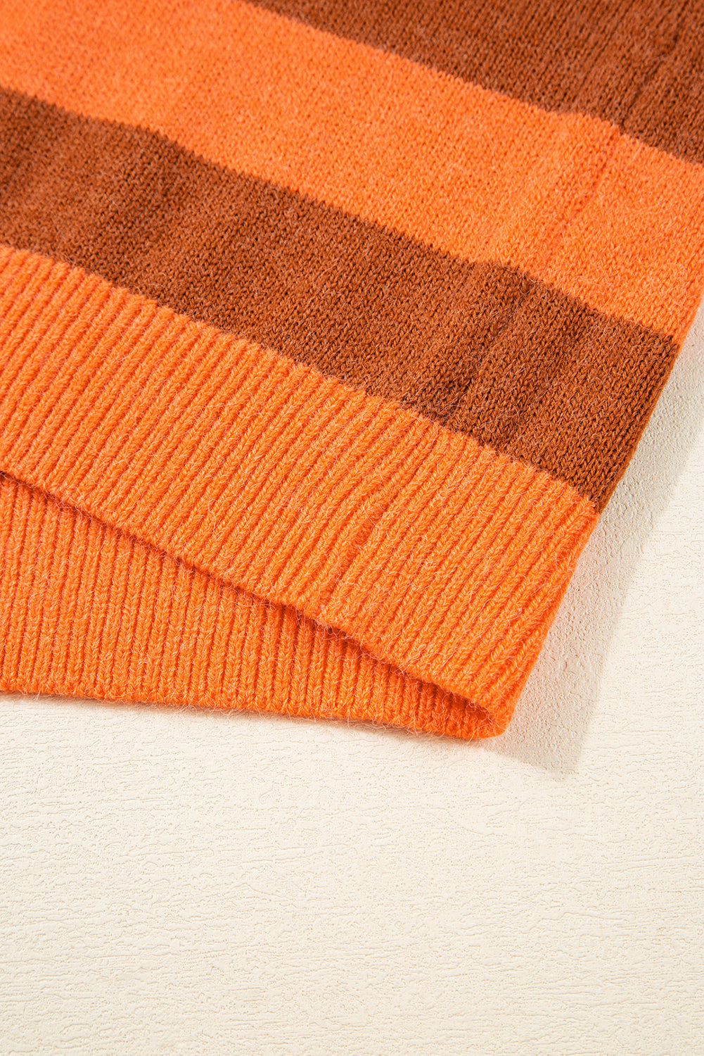Orange Stripe Color Block High Neck Drop Shoulder Cozy Sweater