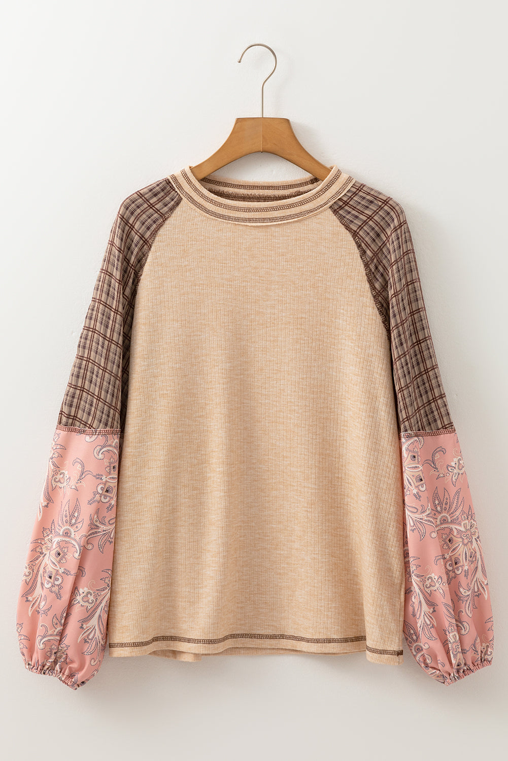 Jet Stream Patchwork-Bluse mit Raglanärmeln und geripptem Strick
