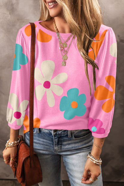 Süßes Oberteil mit Blumenmuster und Armbandärmeln in Rose