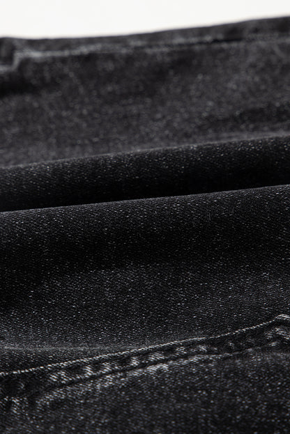 Carbongrauer, zerrissener Minirock aus Mineralwasch-Denim mit offenem Saum