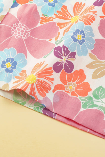 Rosafarbene, lockere Hose mit gesmoktem Bund und Blumenmuster