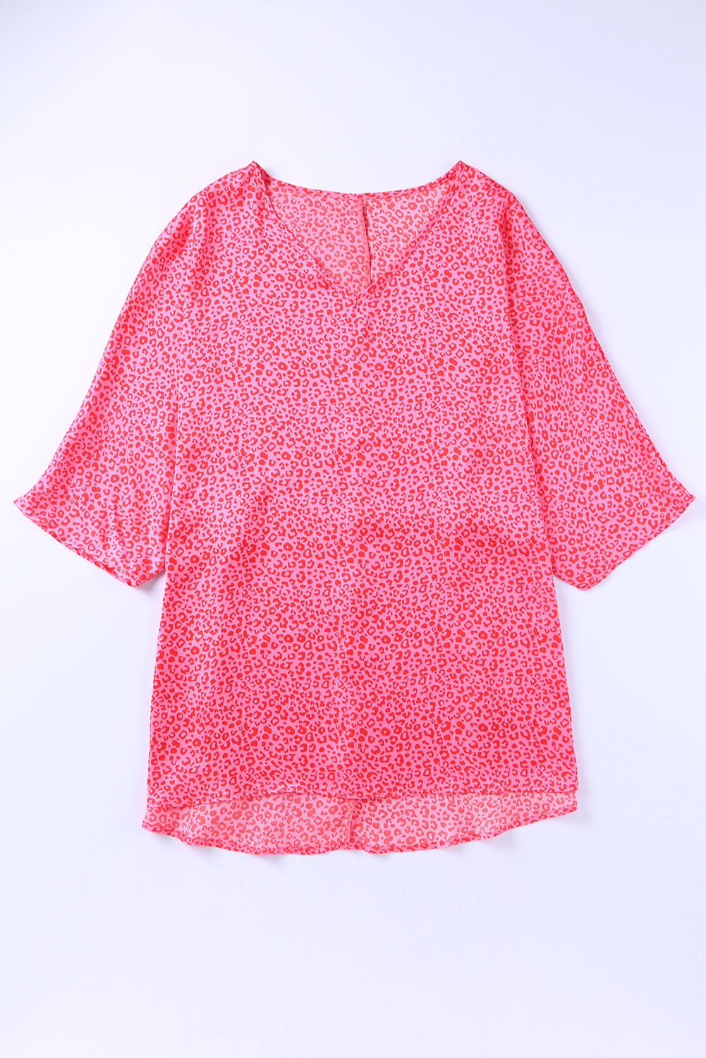 Oversize-Oberteil mit V-Ausschnitt und Halbarm und Leopardenmuster in Rosa