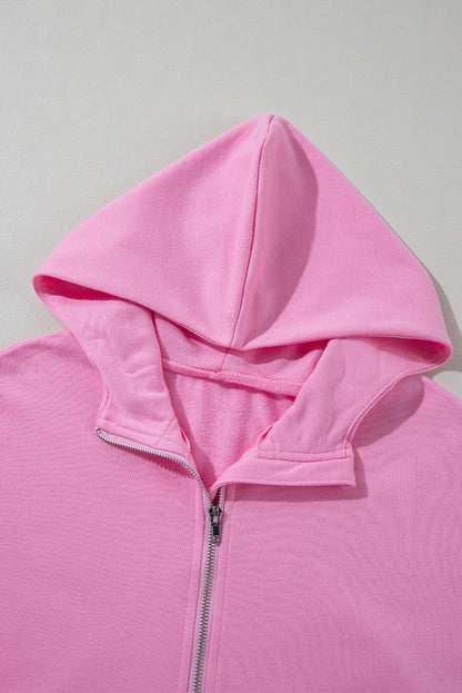 Bonbon Kurzarm-Kapuzenpullover mit halbem Reißverschluss und Kängurutasche