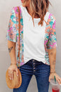 Weißes Patchwork-Kurzarm-Top mit Blumenmuster