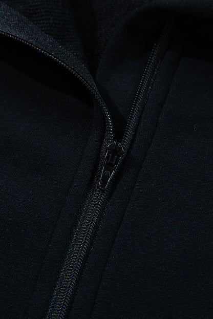 Schwarzes Sweatshirt mit Viertelreißverschluss, Stehkragen und Kängurutasche