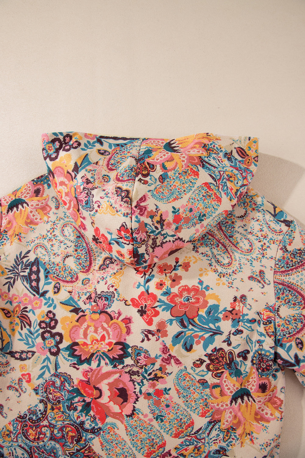 Beige Vintage Paisley Blumendruck Sherpa-gefütterte Kapuzenjacke
