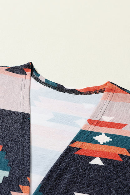 Orangefarbene Strickjacke mit Western-Tribal-Aztekenmuster