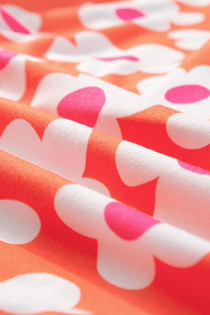 Orangefarbenes Pyjama-Set mit kurzärmligem Hemd und Blumenmuster