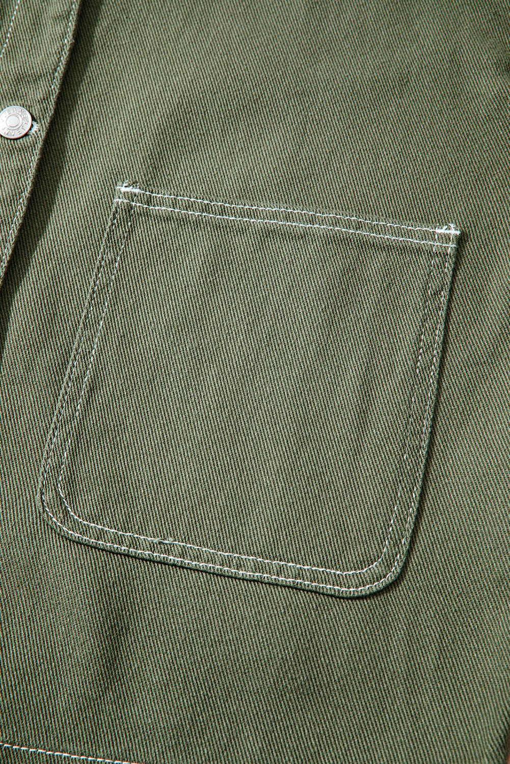 Smoke Green Patched Pocket Collared Button Front Boyfriend Denim Jacket