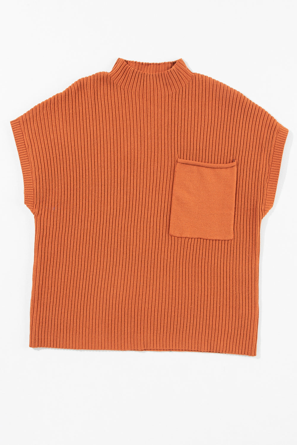 Gold Flame Patch Pocket Rippstrick-Kurzarmpullover