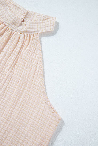 Apricot Halter Button Keyhole Back Textured Sleeveless Top
