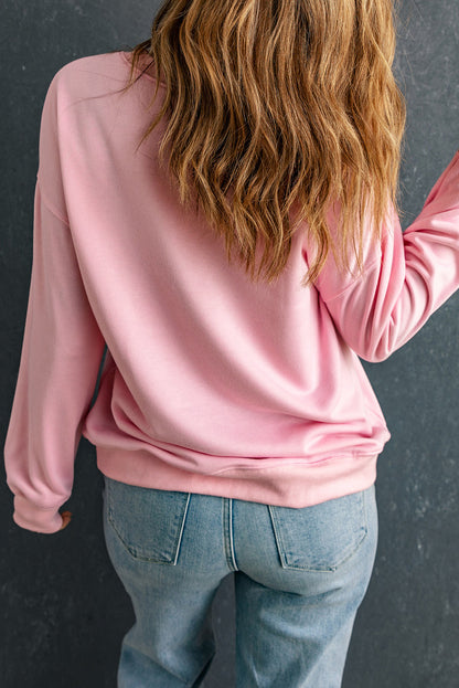 Pinkes LOVER Pullover-Sweatshirt mit Puff-Print und überschnittener Schulter