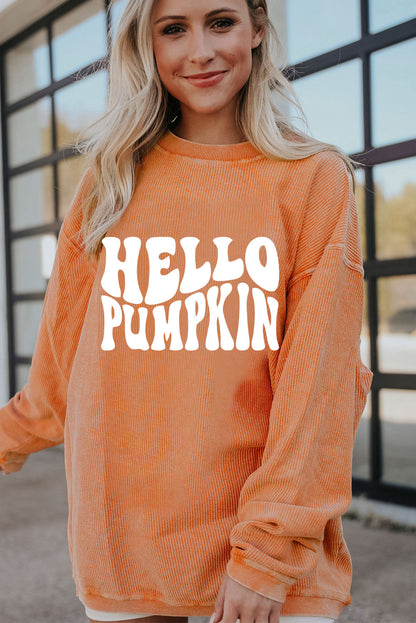 Oranges Sweatshirt mit „HELLO PUMPKIN“-Buchstabengrafik