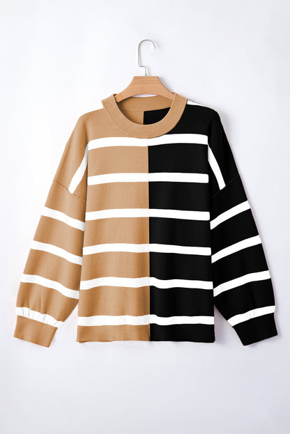 Hellbeiger Oversize-Pullover mit Farbblockdesign