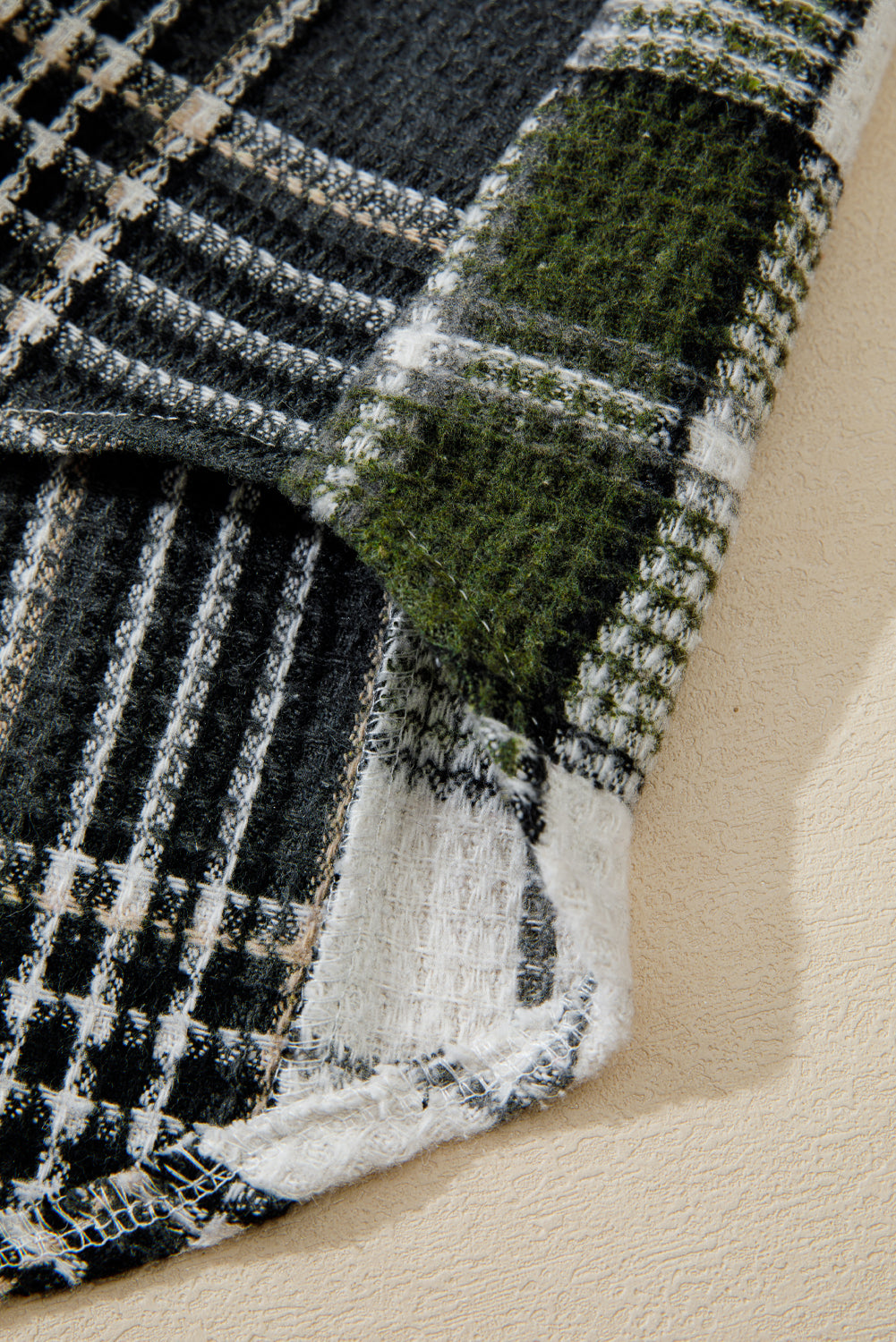 Black Plaid Print Textured Knit Buttoned Shacket