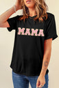 Schwarzes MAMA Chenille-T-Shirt mit Grafik