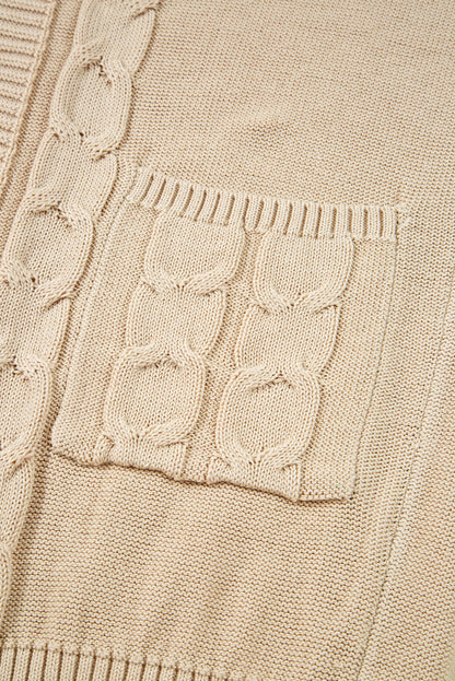 Parchment Cable Knit Braided Tie Sleeve Plus Size Open Cardigan