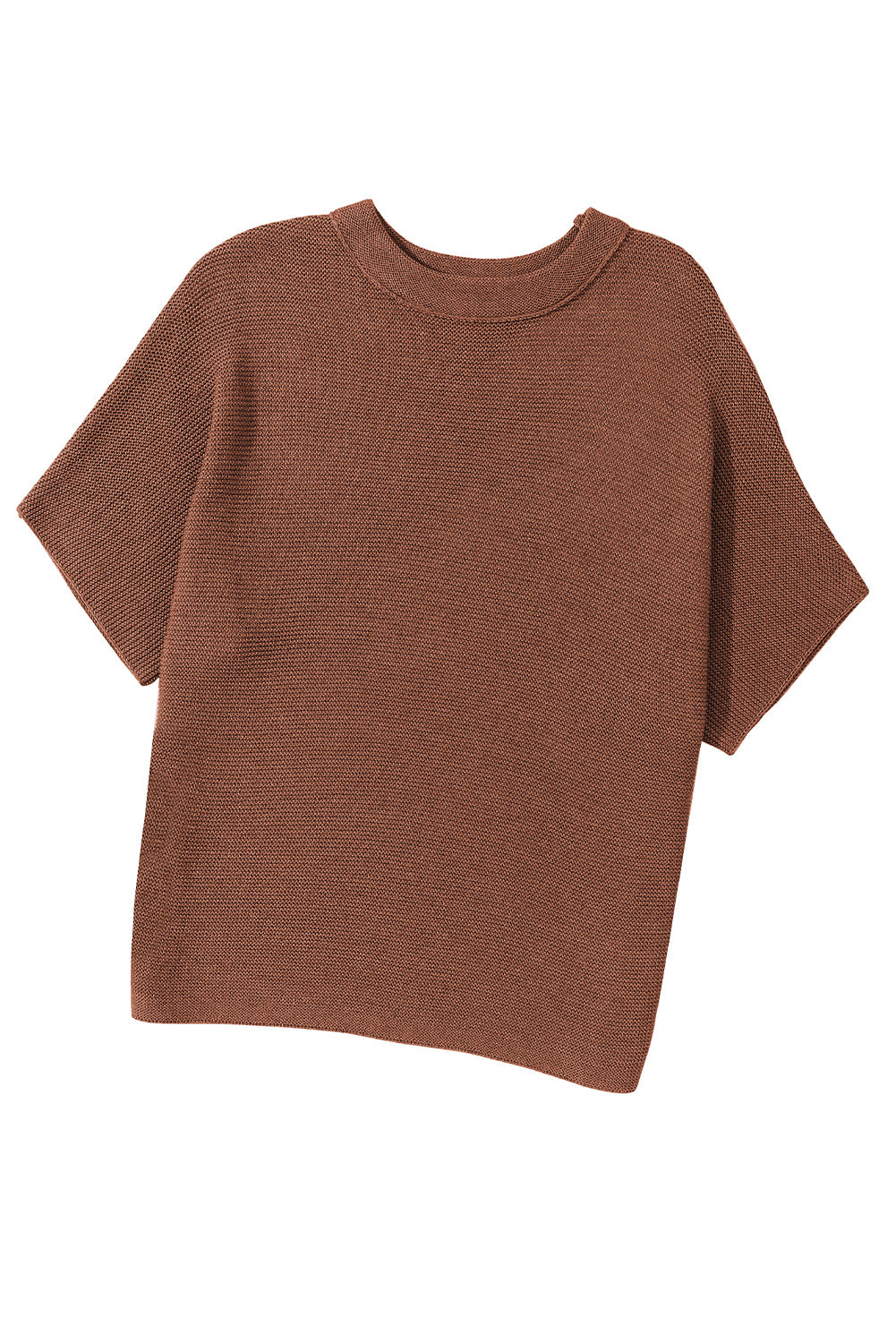 Kaffeefarbener Pullover mit Stehkragen und kurzen Fledermausärmeln