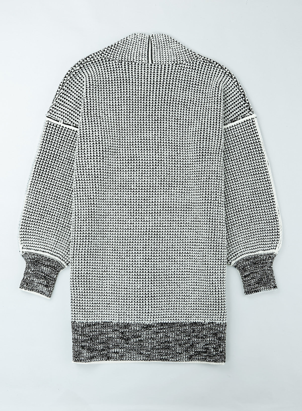 Grau karierte, lange Strickjacke mit offener Vorderseite