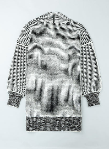 Grau karierte, lange Strickjacke mit offener Vorderseite