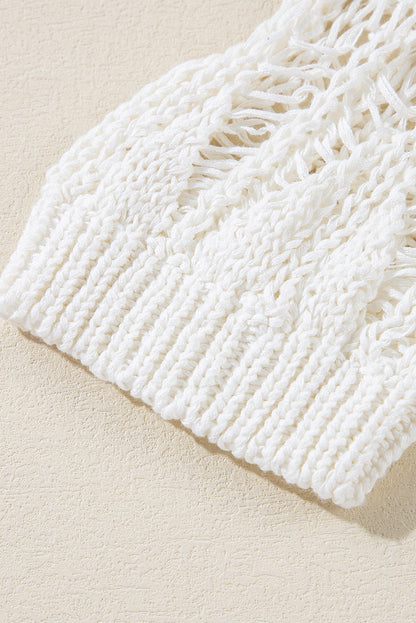Weißer, locker sitzender Pullover mit Rundhalsausschnitt und Häkelmuster