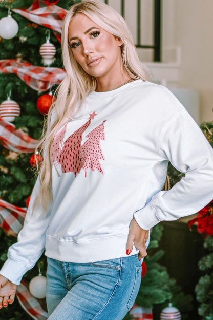 Weißes Sweatshirt mit Weihnachtsbaum-Punkte-Print