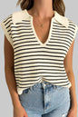 Beiges gestreiftes Umlege-Tanktop mit V-Ausschnitt
