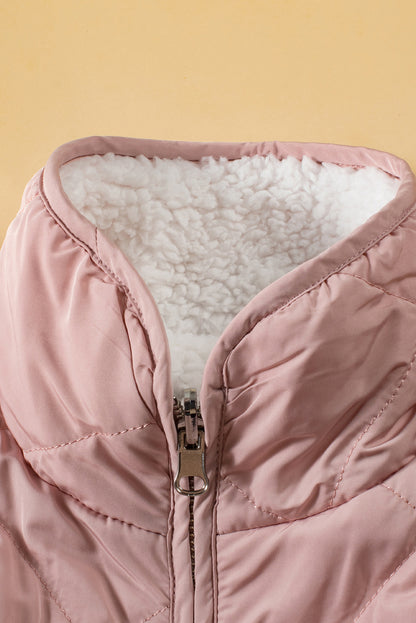 Rosafarbene Steppwestenmäntel mit Fleecefutter