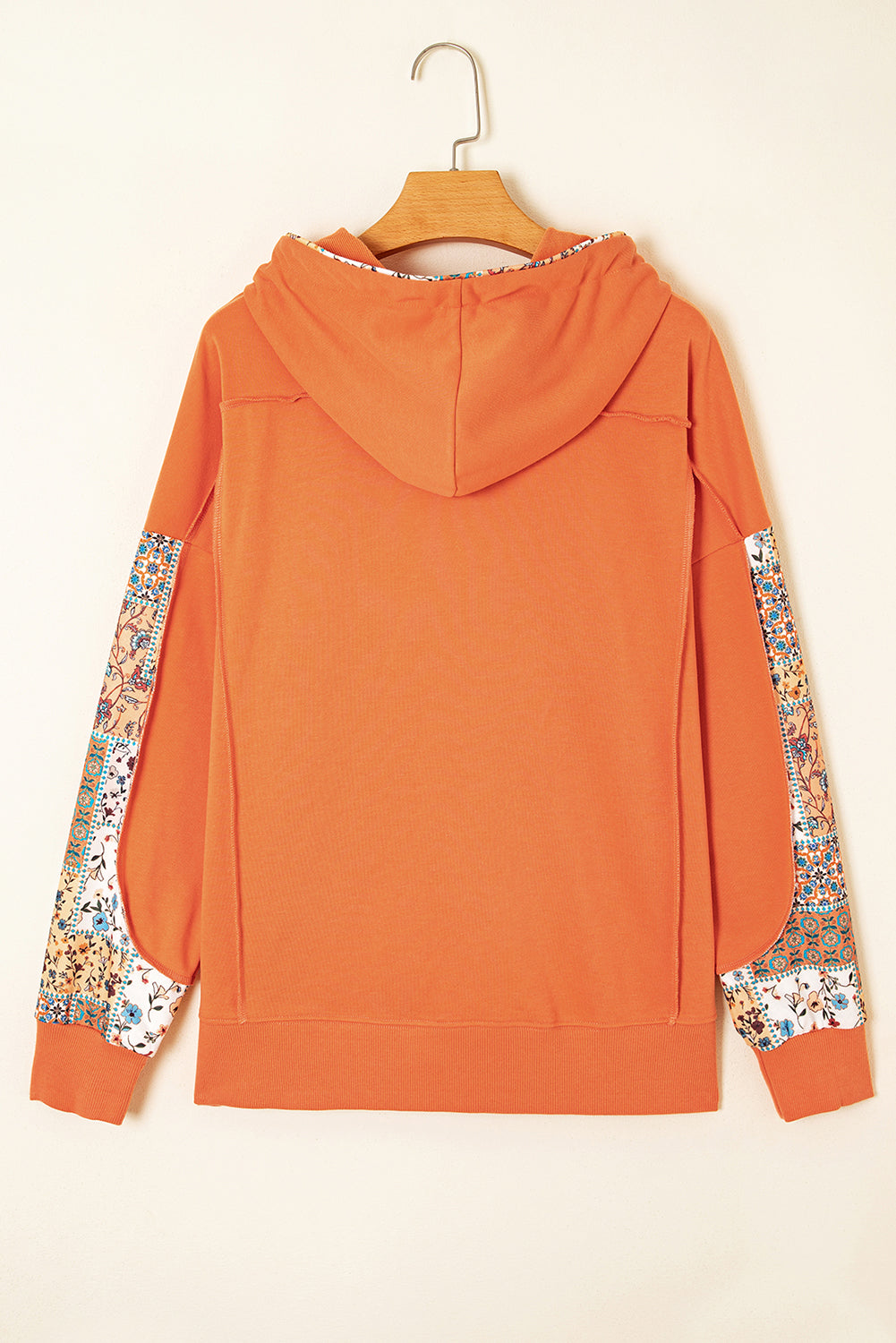 Flamingo Mix Floral Patchwork Side Slit Drawstring Hoodie