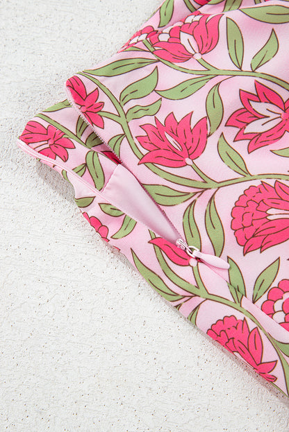 Rosa Set mit bauschigem, kurzem Tanktop und Minirock mit Blumenmuster