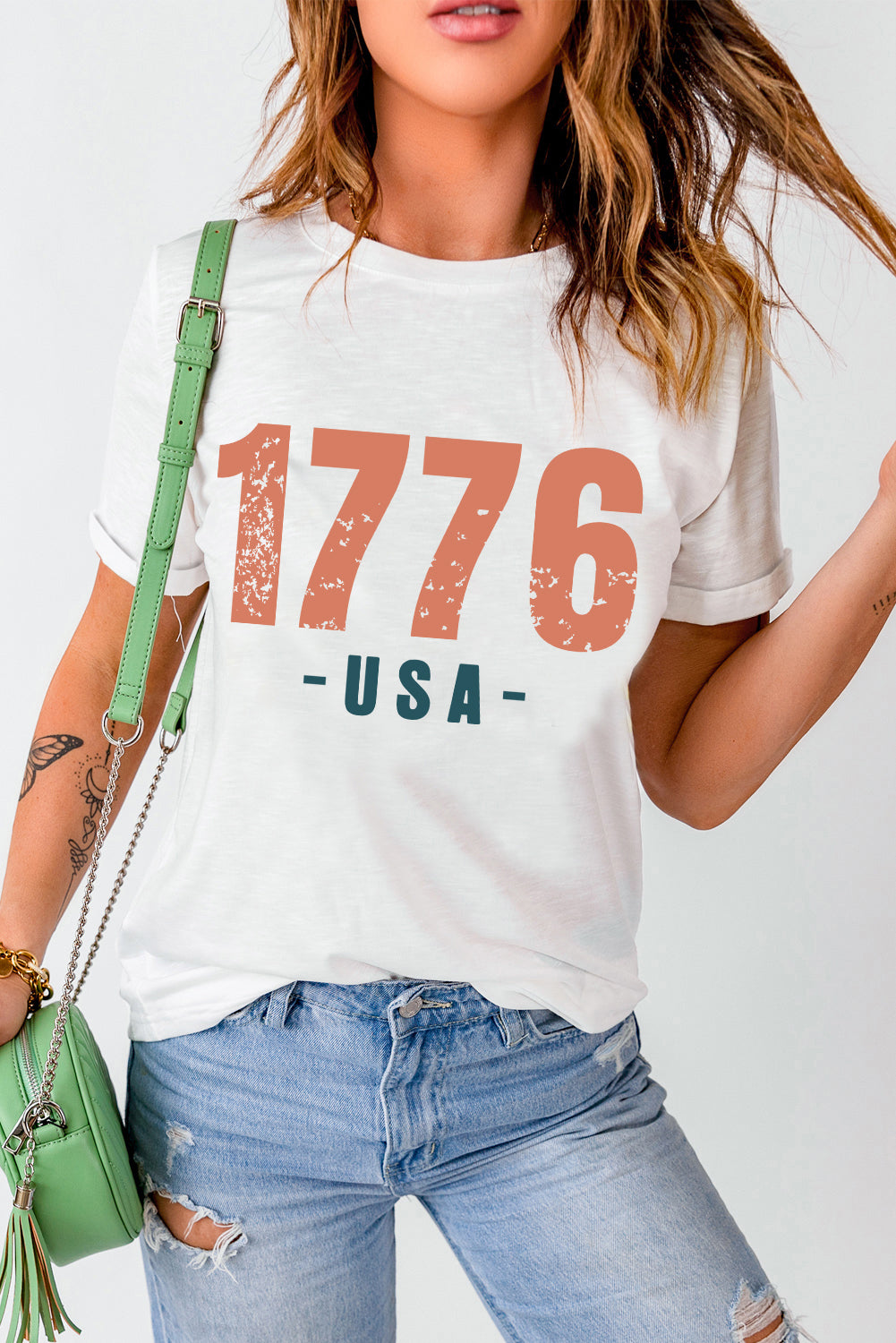 Weißes T-Shirt mit USA-Vintage-Grafik von 1776