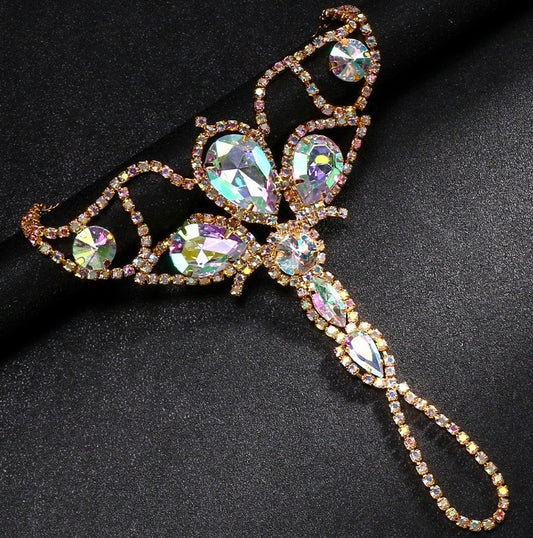 AB Colorful Crystals Mitten-type Bracelet Fashion Bohemian Style Full Diamond Bracelet Ornament