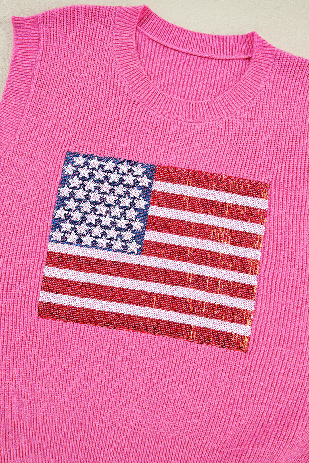 Bonbon – Glitzernde Strickweste mit amerikanischer Flagge