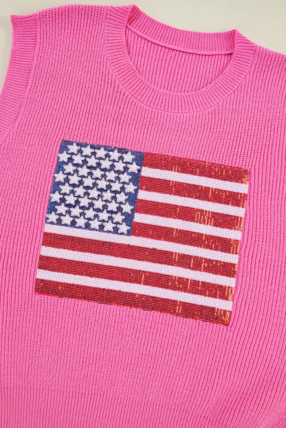 Bonbon – Glitzernde Strickweste mit amerikanischer Flagge