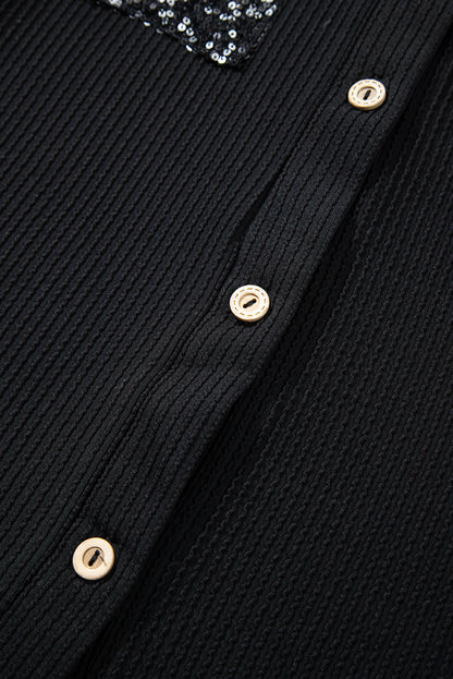 Schwarzes Shacket mit Kordel und aufgesetzter Brusttasche mit Pailletten