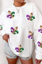 Weißes Pullover-Sweatshirt mit Mardi Gras-Grafik und Pailletten