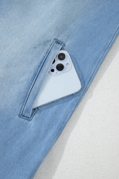 Beau Blue Risen Hemdblusenkleid aus mittelverwaschenem Denim
