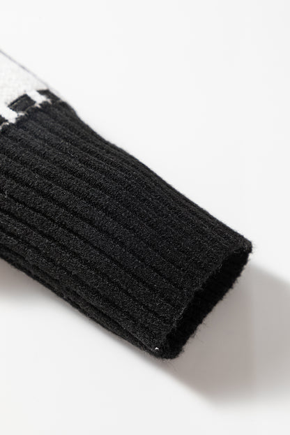 Black Halloween Ghost Checkered Drop Shoulder Sweater