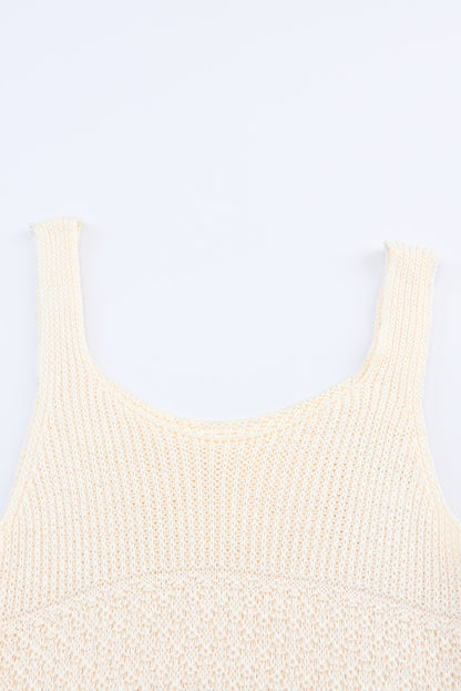 Beige Crochet Ruffled Hem Knitted Vest