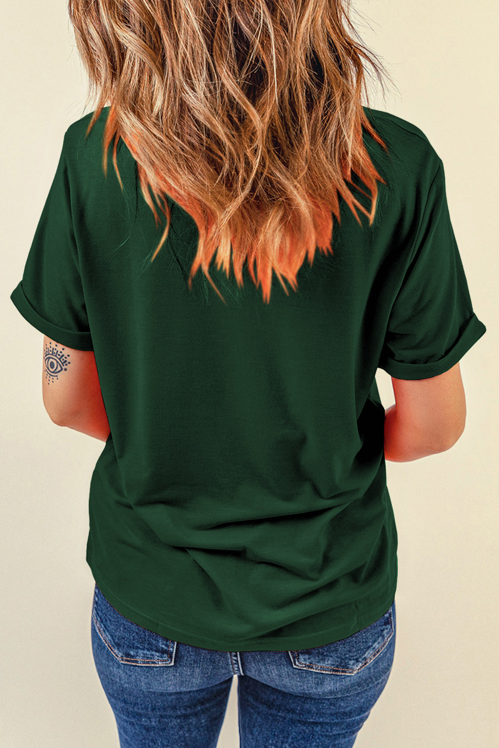 Grünes, lässiges, schlichtes T-Shirt mit Rundhalsausschnitt
